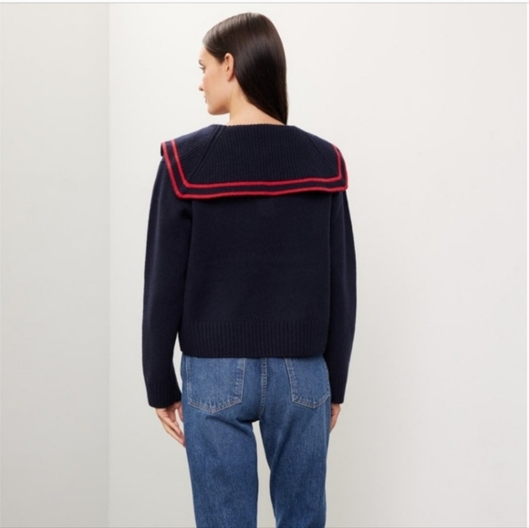 SANDRO WILLIANS Puritan Collar Wool Sweater in Navy Blue Size:0 - Picture 3 of 14